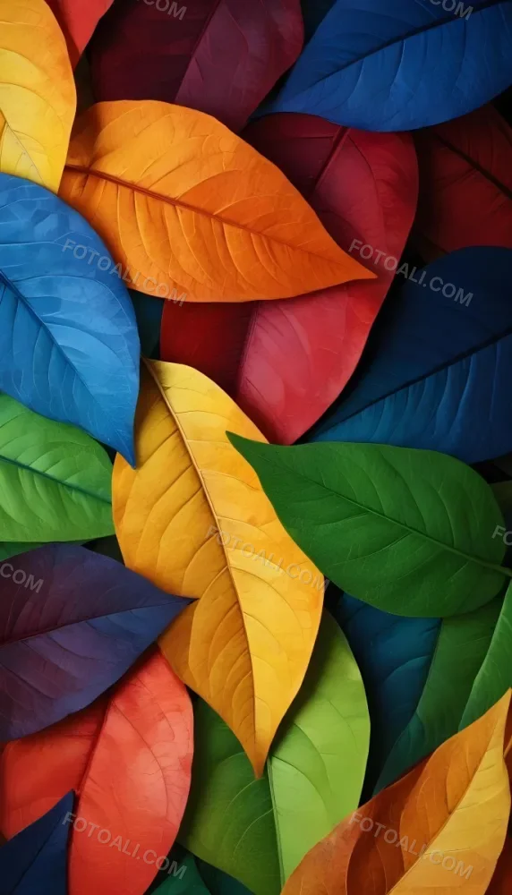 Colorful Abstract Leaves In Various Shades Of Green Yellow Orange Red Blue And Purple Overlapping Each Other 69 88fd