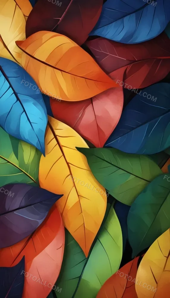Colorful Abstract Leaves In Various Shades Of Green Yellow Orange Red Blue And Purple Overlapping Each Other 7 1c58