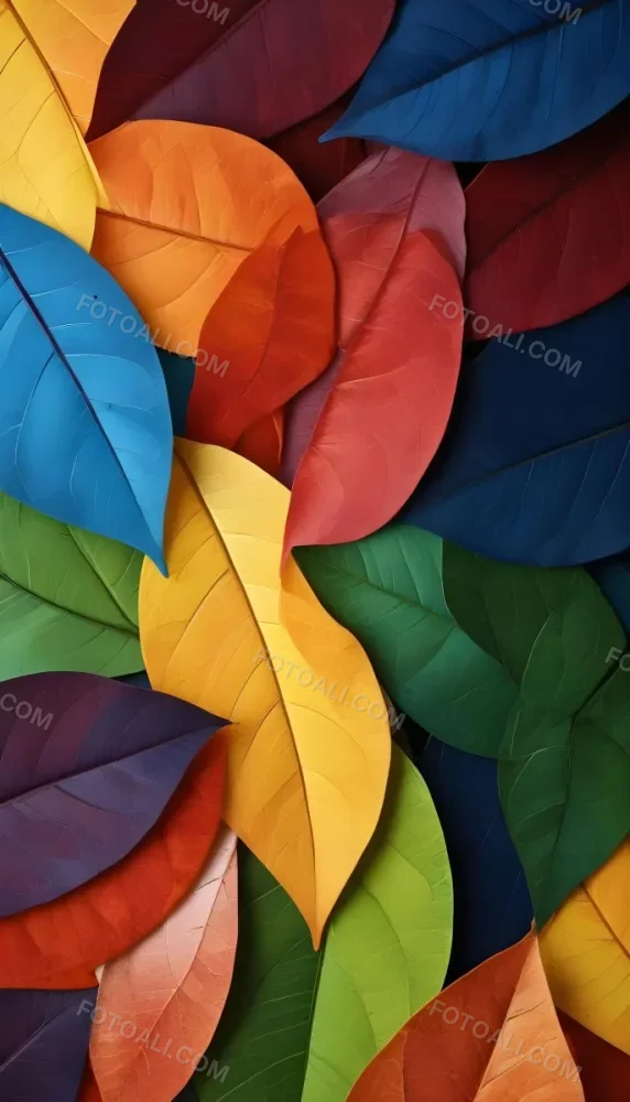 Colorful Abstract Leaves In Various Shades Of Green Yellow Orange Red Blue And Purple Overlapping Each Other 70 76fa