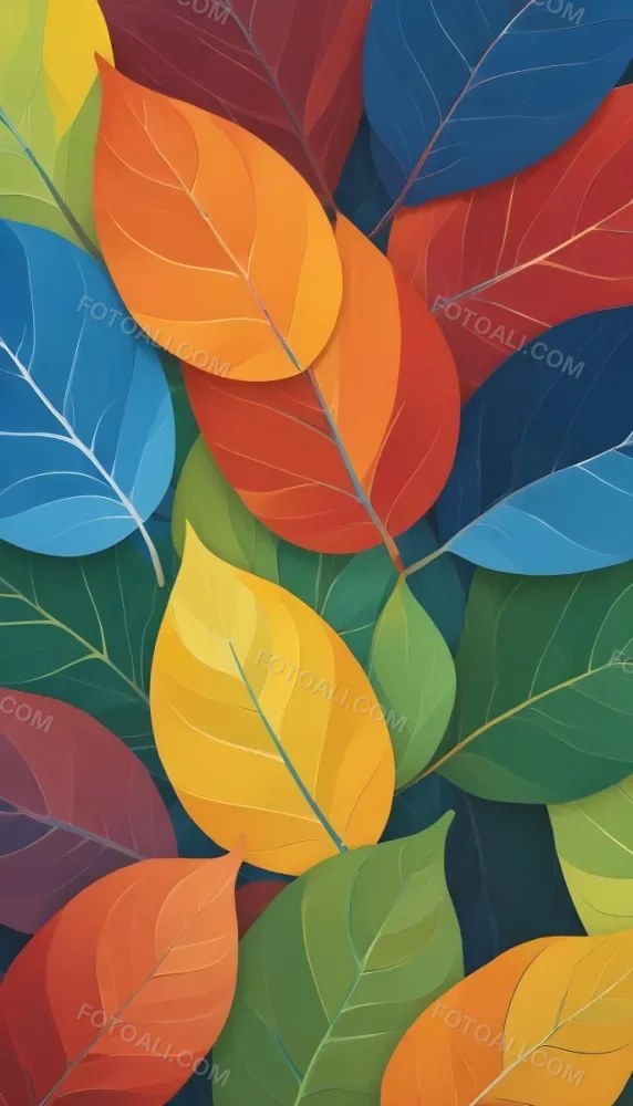 Colorful Abstract Leaves In Various Shades Of Green Yellow Orange Red Blue And Purple Overlapping Each Other 74 Cd2d