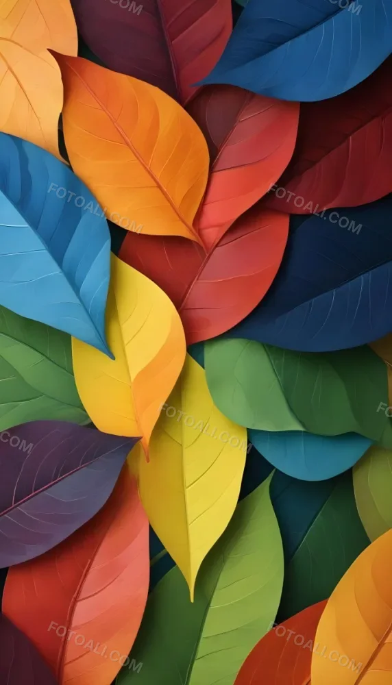 Colorful Abstract Leaves In Various Shades Of Green Yellow Orange Red Blue And Purple Overlapping Each Other 82 Cadb