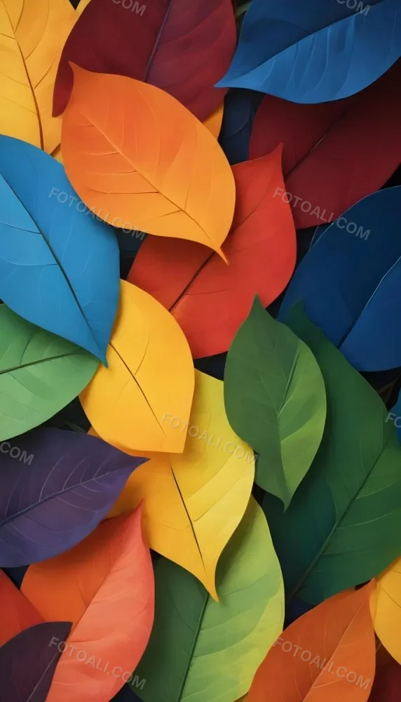 Colorful Abstract Leaves In Various Shades Of Green Yellow Orange Red Blue And Purple Overlapping Each Other 85 A5c2