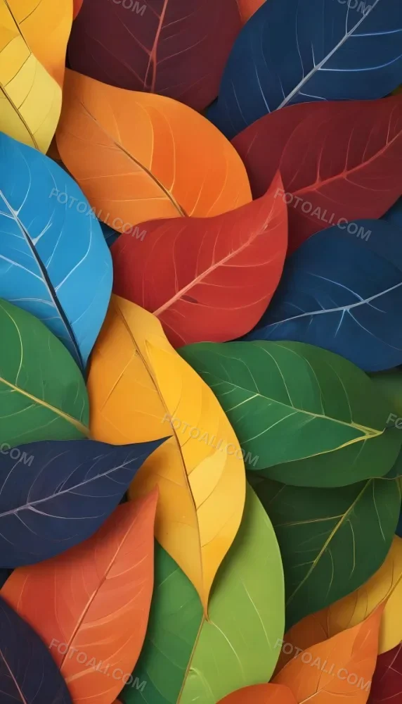 Colorful Abstract Leaves In Various Shades Of Green Yellow Orange Red Blue And Purple Overlapping Each Other 92 536e