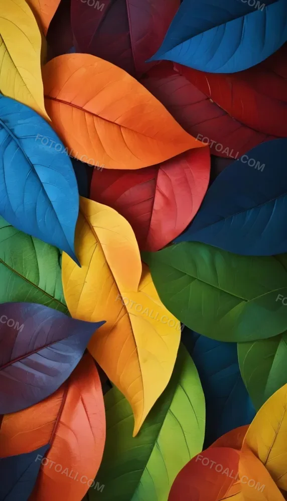 Colorful Abstract Leaves In Various Shades Of Green Yellow Orange Red Blue And Purple Overlapping Each Other 99 43dd