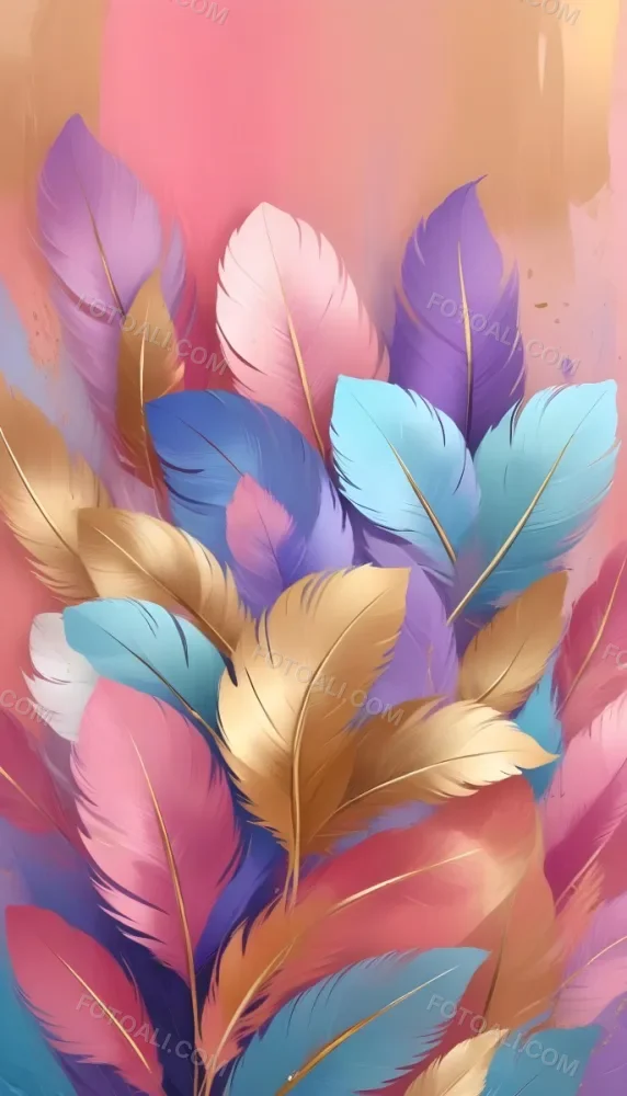 Colorful Feathers In Shades Of Pink Blue And Gold Arranged In A Decorative Pattern 169 54c7