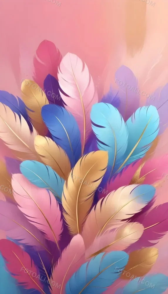 Colorful Feathers In Shades Of Pink Blue And Gold Arranged In A Decorative Pattern 176 91a9