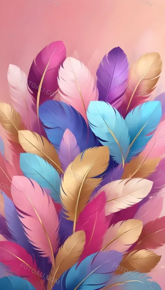 Colorful Feathers In Shades Of Pink Blue And Gold Arranged In A Decorative Pattern 235 8624
