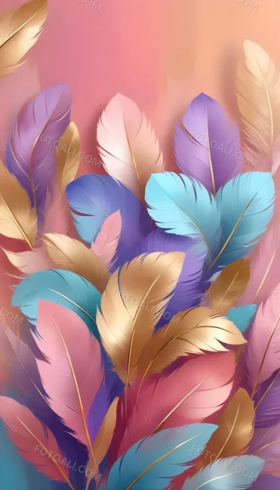 Colorful Feathers In Shades Of Pink Blue And Gold Arranged In A Decorative Pattern 264 C8b3
