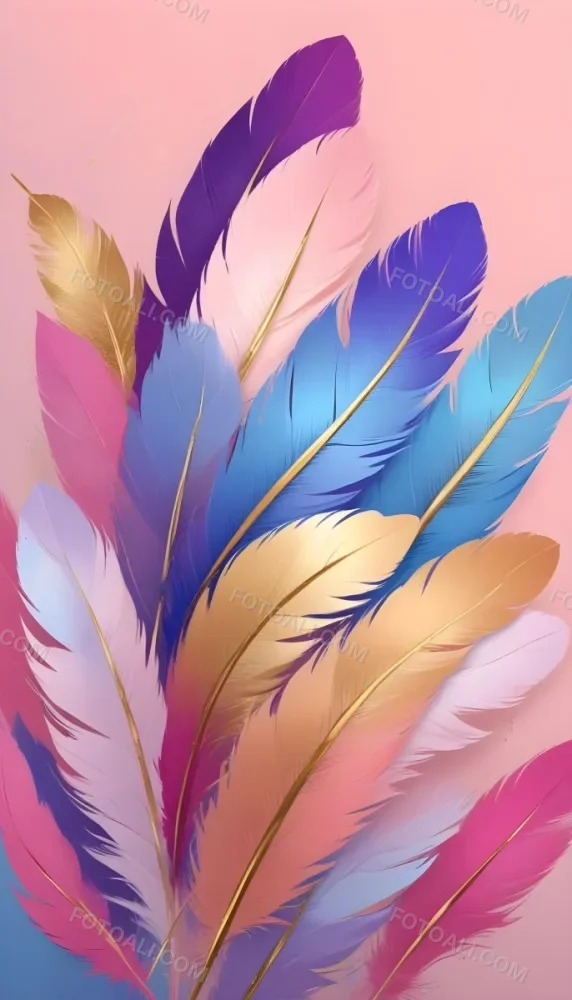 Colorful Feathers In Shades Of Pink Blue And Gold Arranged In A Decorative Pattern 286 8058