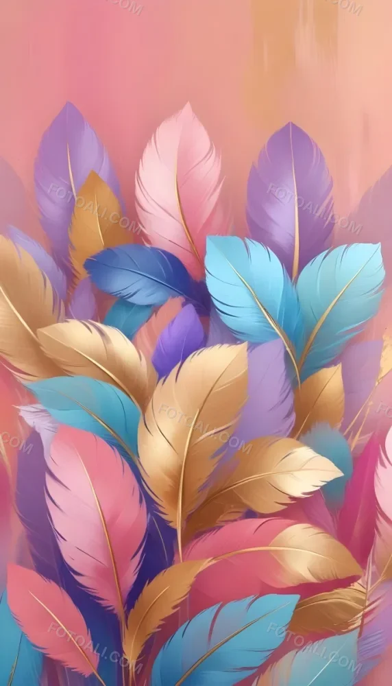 Colorful Feathers In Shades Of Pink Blue And Gold Arranged In A Decorative Pattern 297 9091