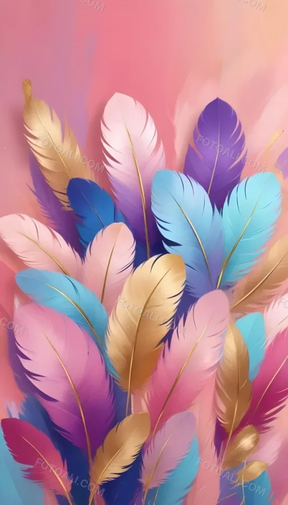 Colorful Feathers In Shades Of Pink Blue And Gold Arranged In A Decorative Pattern 315 D483