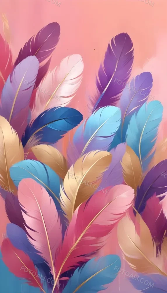 Colorful Feathers In Shades Of Pink Blue And Gold Arranged In A Decorative Pattern 355 Faca