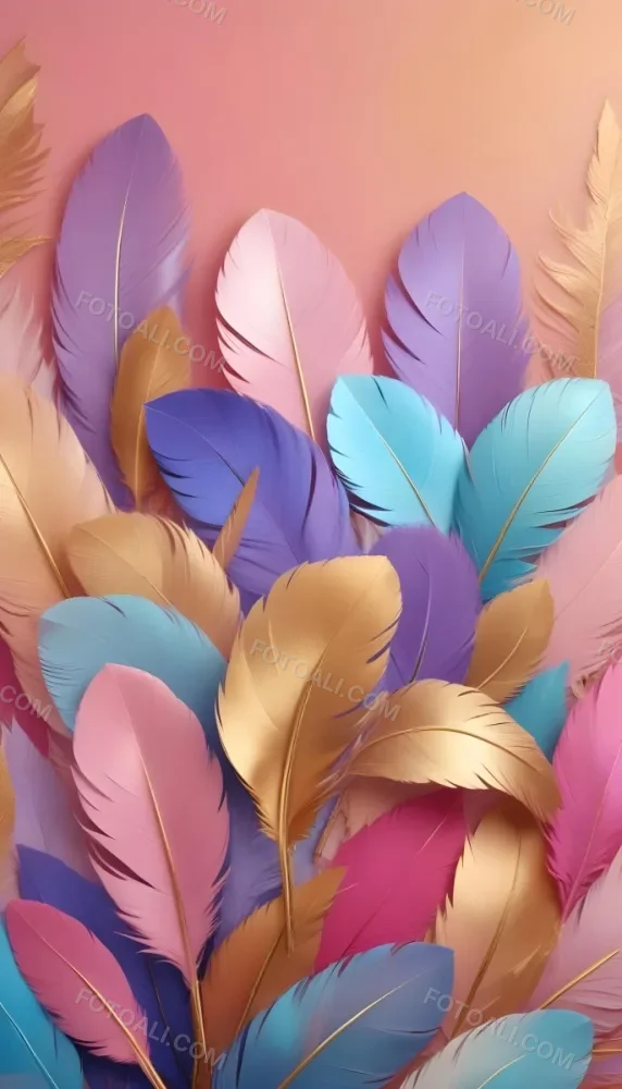 Colorful Feathers In Shades Of Pink Blue And Gold Arranged In A Decorative Pattern 430 1ce1