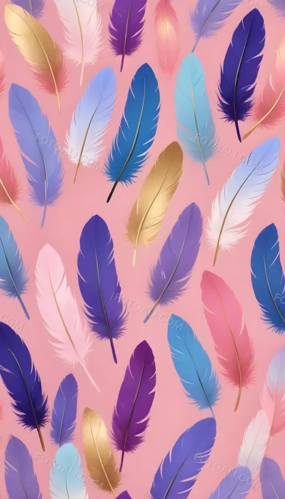 Colorful Feathers In Shades Of Pink Blue And Gold Arranged In A Decorative Pattern 496 Ebc3