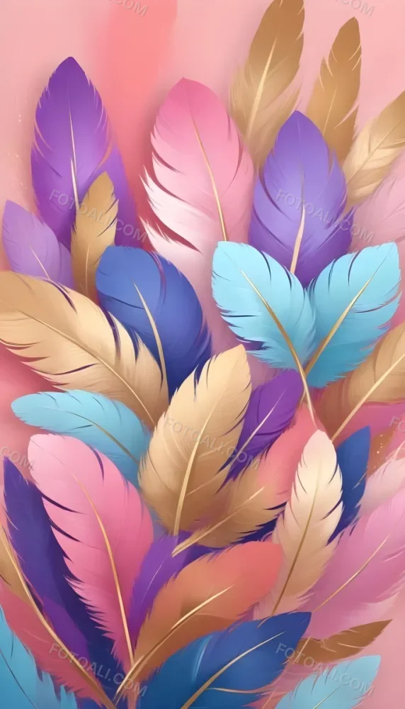 Colorful Feathers In Shades Of Pink Blue And Gold Arranged In A Decorative Pattern 73 B90f