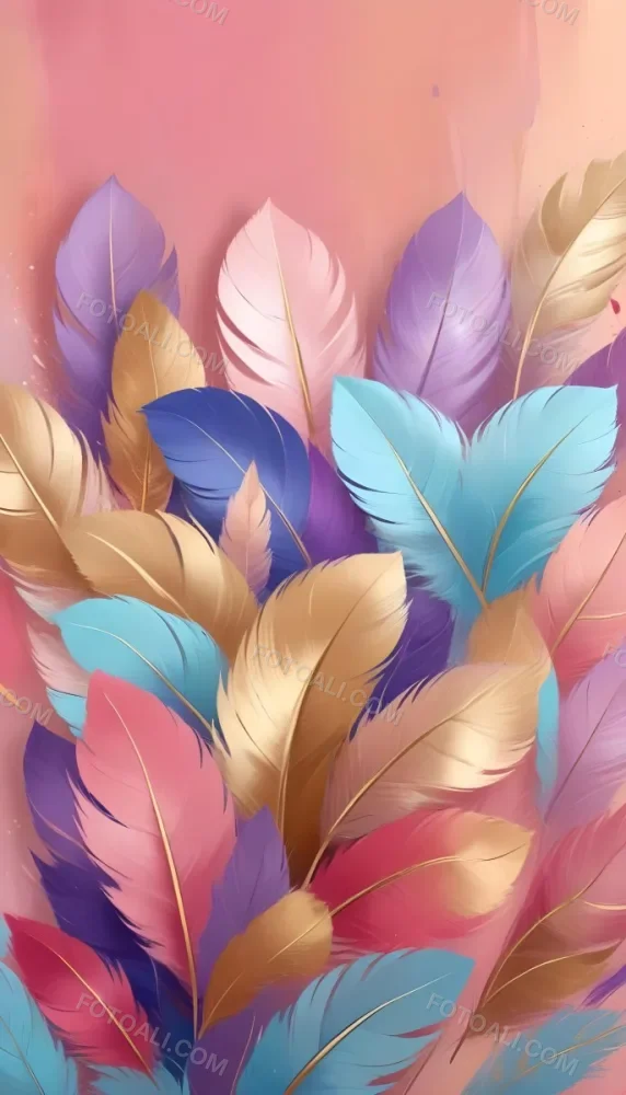 Colorful Feathers In Shades Of Pink Blue And Gold Arranged In A Decorative Pattern 76 495b
