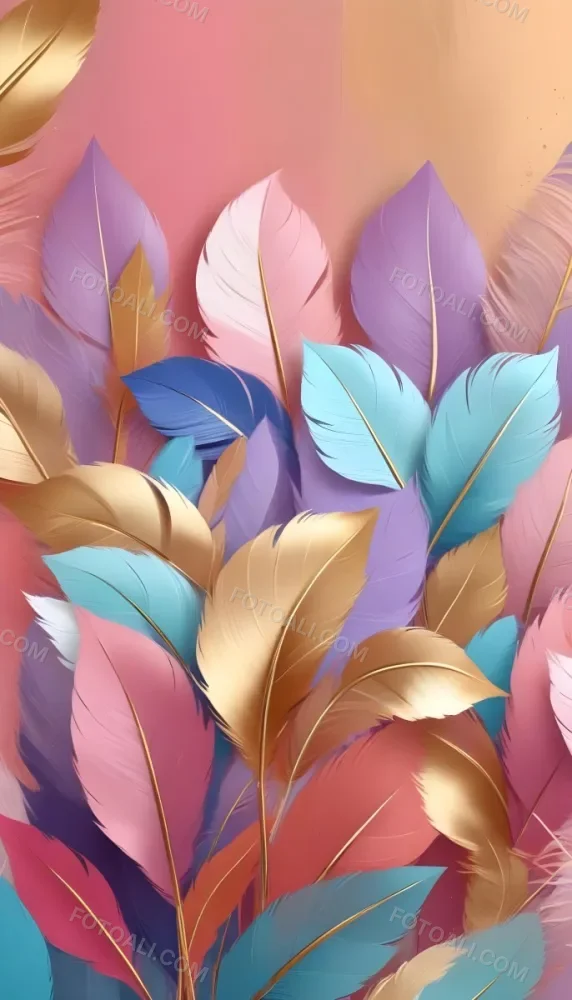 Colorful Feathers In Shades Of Pink Blue And Gold Arranged In A Decorative Pattern 83 887d