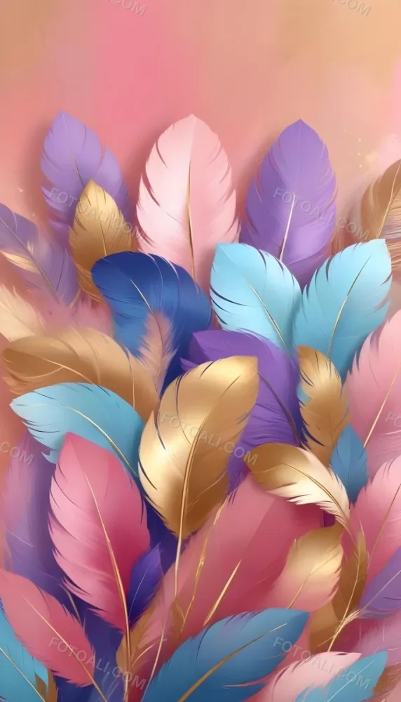 Colorful Feathers In Shades Of Pink Blue And Gold Arranged In A Decorative Pattern 84 B3dc