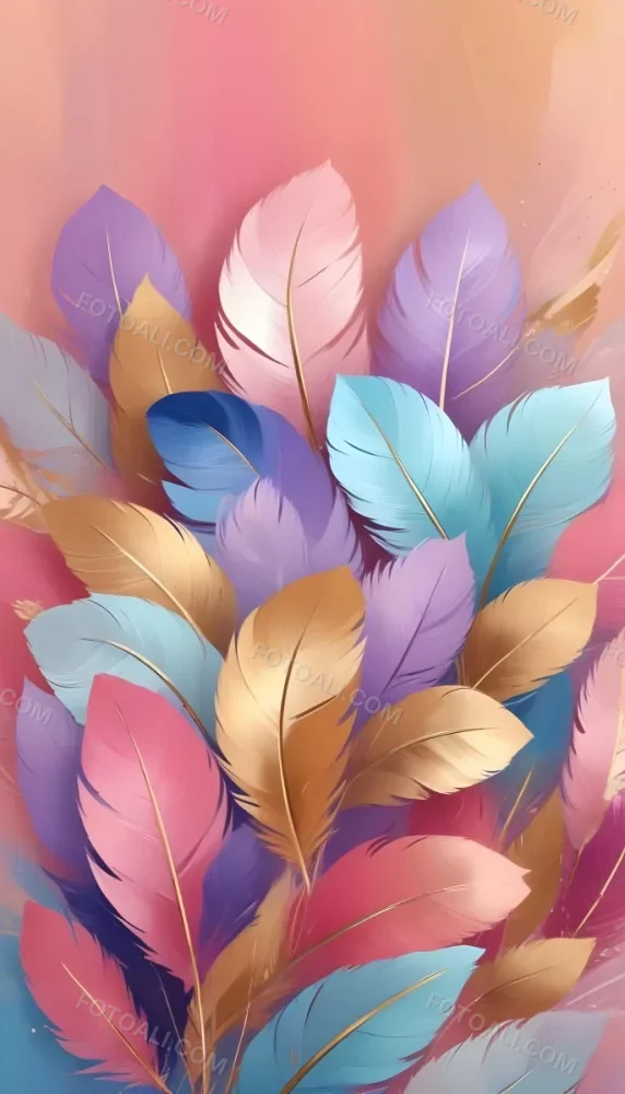 Colorful Feathers In Shades Of Pink Blue And Gold Arranged In A Decorative Pattern 89 Ee2b