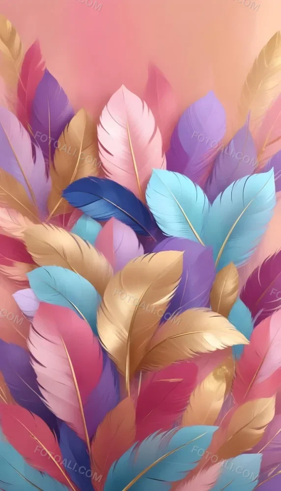 Colorful Feathers In Shades Of Pink Blue And Gold Arranged In A Decorative Pattern 90 2997