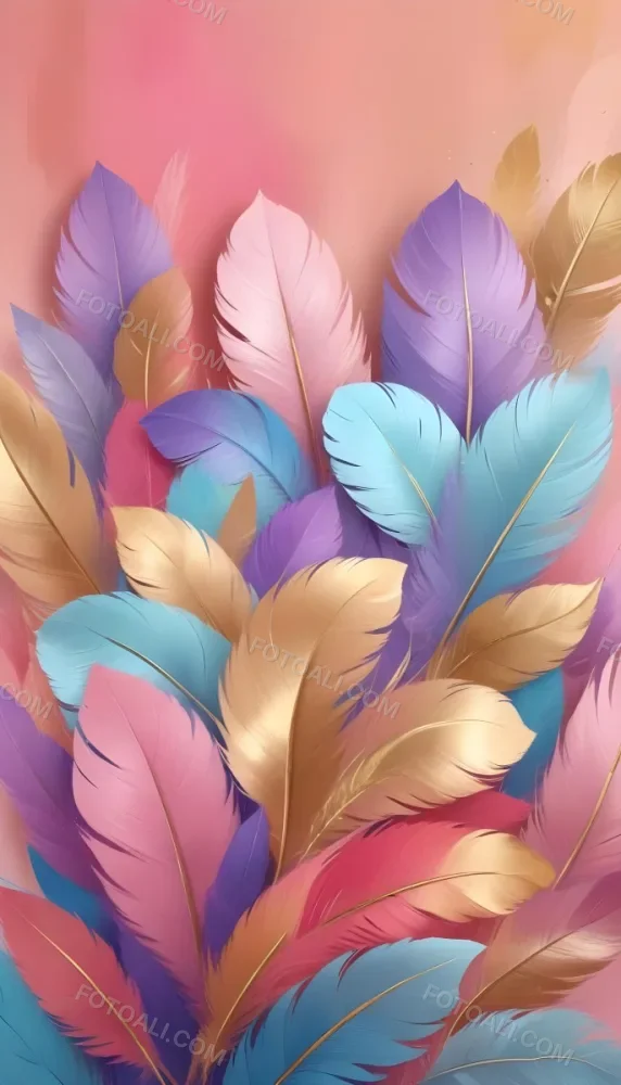 Colorful Feathers In Shades Of Pink Blue And Gold Arranged In A Decorative Pattern 93 2051