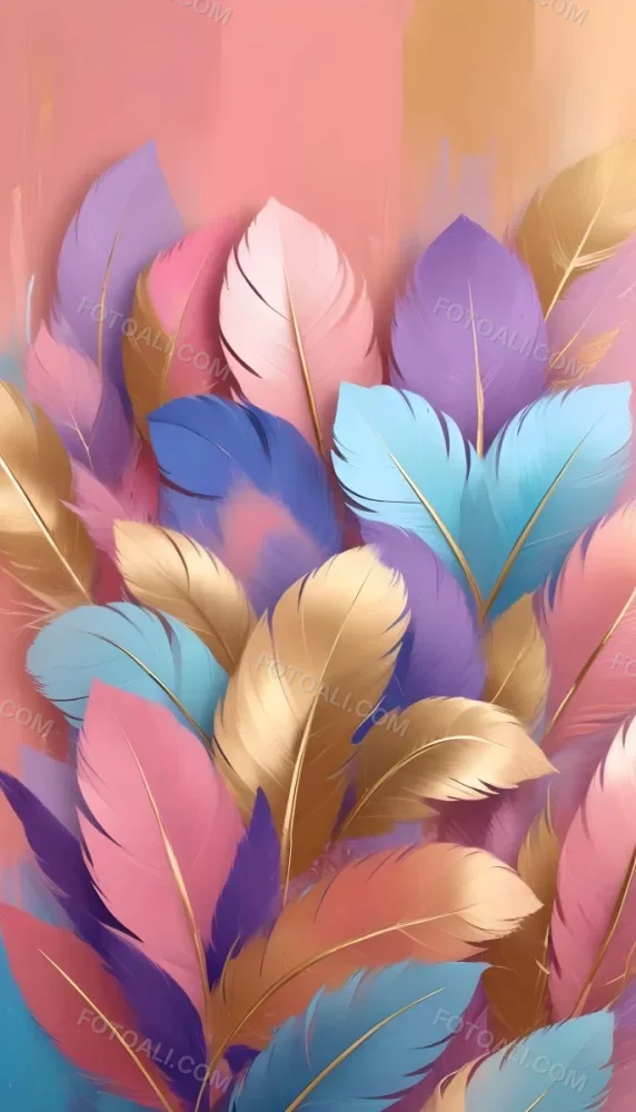 Colorful Feathers In Shades Of Pink Blue And Gold Arranged In A Decorative Pattern 96 8b74