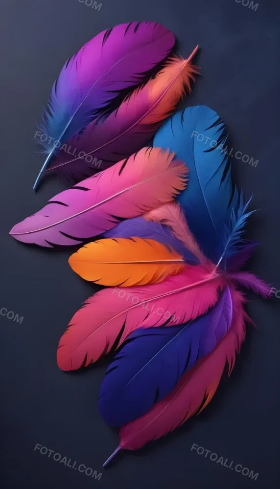 Colorful Feathers In Shades Of Pink Purple Blue And Orange Against A Dark Background 47 33ca