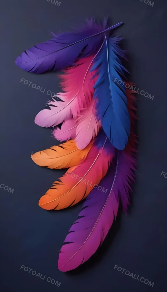 Colorful Feathers In Shades Of Pink Purple Blue And Orange Against A Dark Background 54 7798