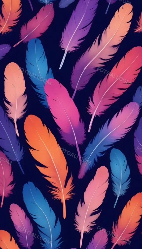 Colorful Feathers In Shades Of Pink Purple Blue And Orange Against A Dark Background 56 5488