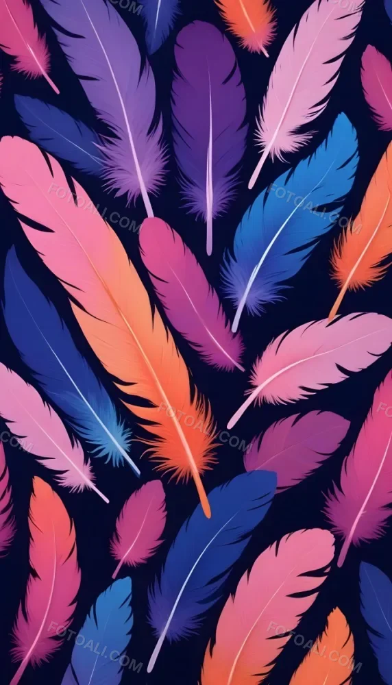 Colorful Feathers In Shades Of Pink Purple Blue And Orange Against A Dark Background 68 209b