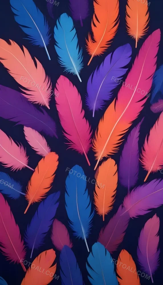 Colorful Feathers In Shades Of Pink Purple Blue And Orange Against A Dark Background 75 1941