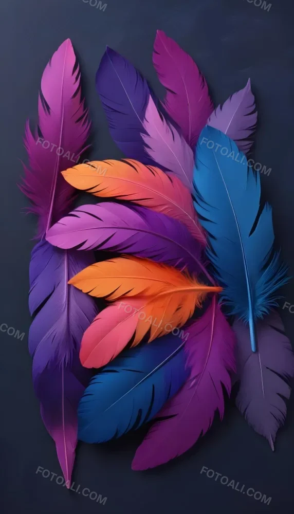 Colorful Feathers In Shades Of Pink Purple Blue And Orange Against A Dark Background 83 30a5