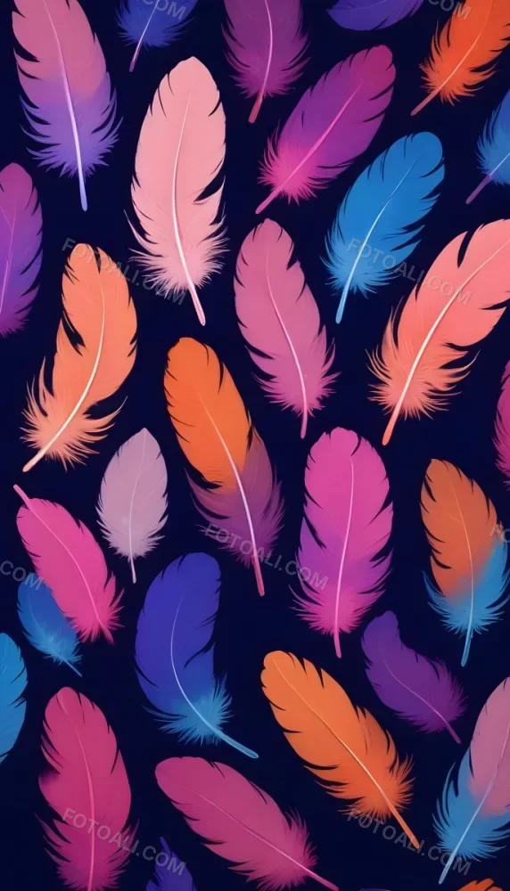 Colorful Feathers In Shades Of Pink Purple Blue And Orange Against A Dark Background 84 B8a6