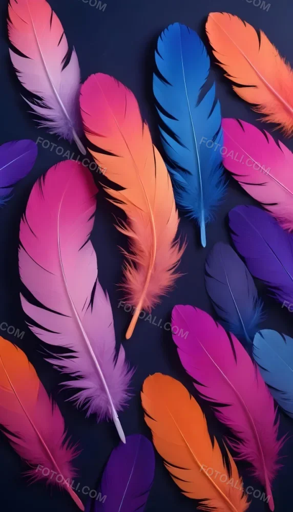 Colorful Feathers In Shades Of Pink Purple Blue And Orange Against A Dark Background 87 6bcd