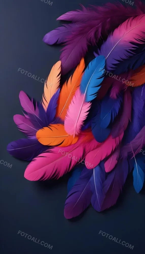 Colorful Feathers In Shades Of Pink Purple Blue And Orange Against A Dark Background 89 1e6c