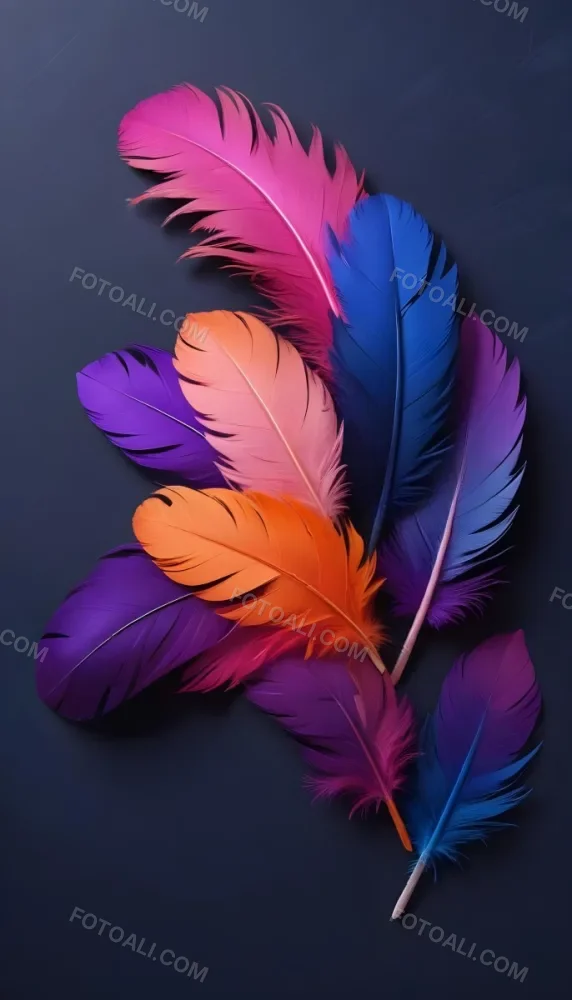 Colorful Feathers In Shades Of Pink Purple Blue And Orange Against A Dark Background 92 10da