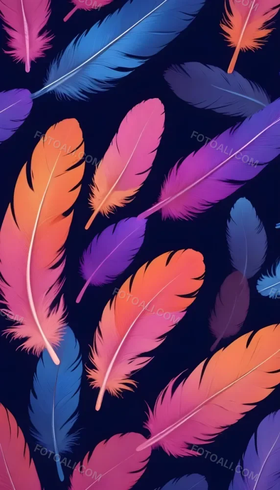 Colorful Feathers In Shades Of Pink Purple Blue And Orange Against A Dark Background 94 Fa71