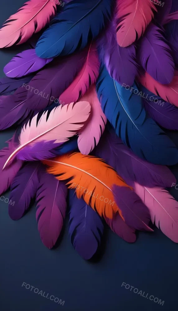 Colorful Feathers In Shades Of Pink Purple Blue And Orange Against A Dark Background 96 C1bf