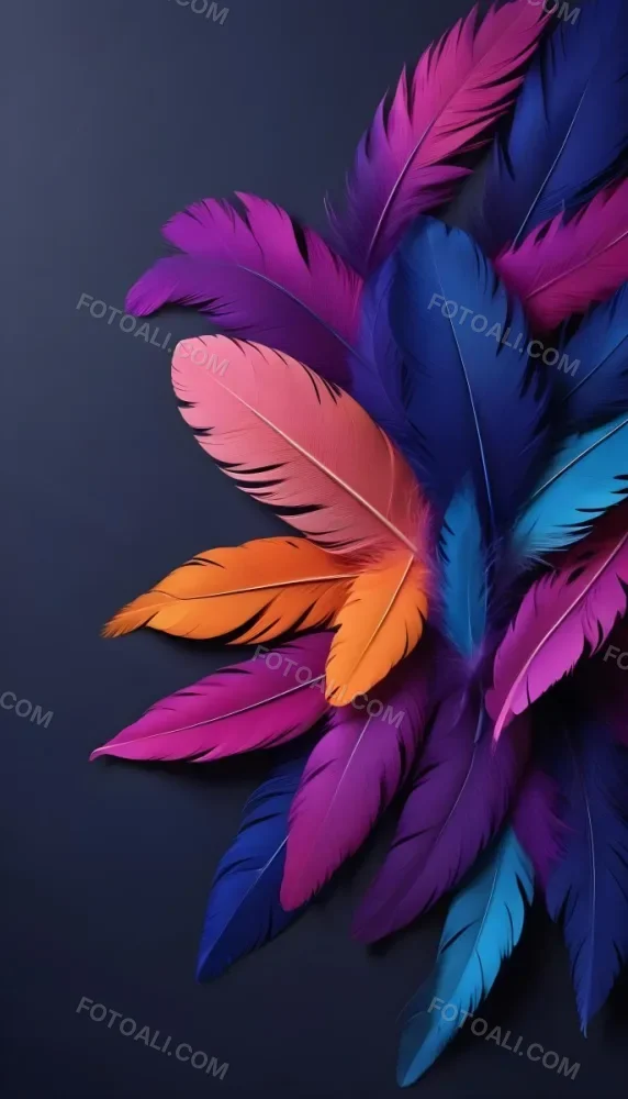 Colorful Feathers In Shades Of Pink Purple Blue And Orange Against A Dark Background 97 4816