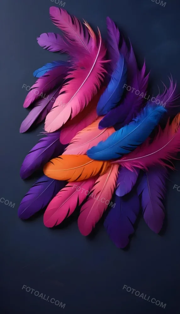 Colorful Feathers In Shades Of Pink Purple Blue And Orange Against A Dark Background 98 65be