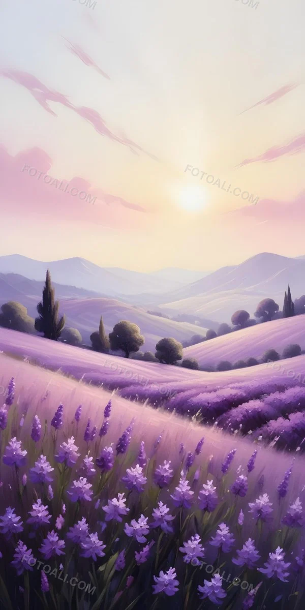 Colorful Flat Illustration Classical Animes A Field Of Purple Flowers With Varying Shades Of Lavender And White Set Against A Soft Blurred Background That Transitions From Light Purple To Pale Pink The Scene Conveys A T 1 B5f2