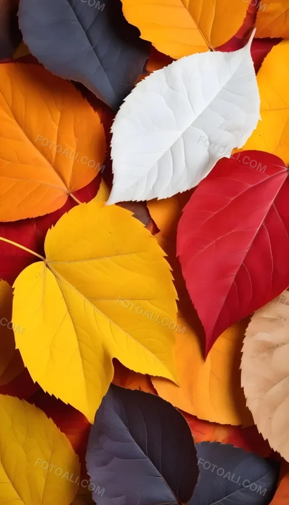 Colorful Leaves In Orange Yellow Red White And Brown Close Up Shot Studio Lighting Vibrant Colors High Detail Autumn Concept Nature Background 22 7df8