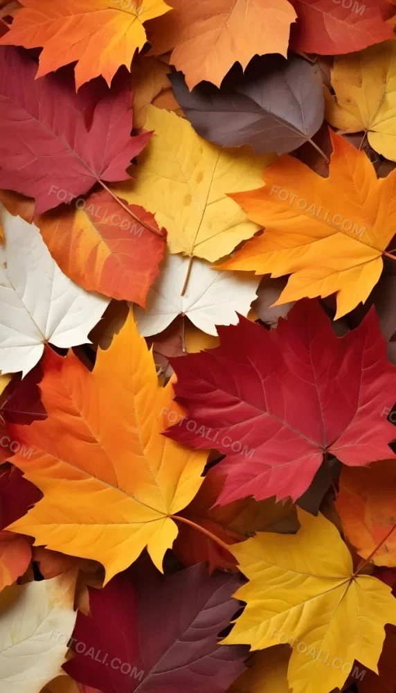 Colorful Leaves In Orange Yellow Red White And Brown Close Up Shot Studio Lighting Vibrant Colors High Detail Autumn Concept Nature Background 31 Fb68