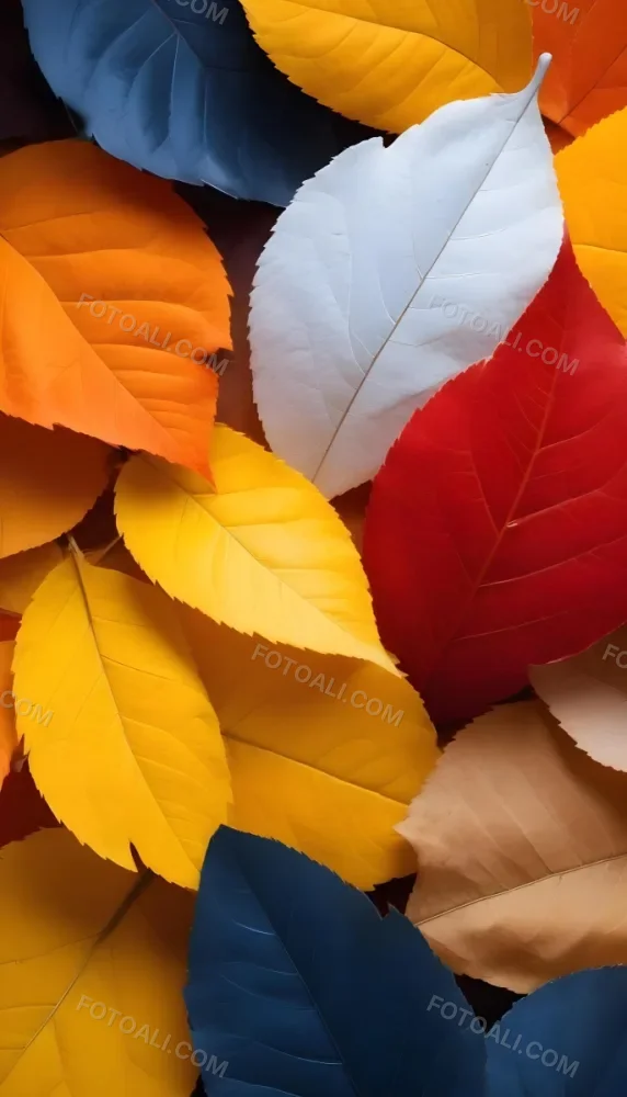 Colorful Leaves In Orange Yellow Red White And Brown Close Up Shot Studio Lighting Vibrant Colors High Detail Autumn Concept Nature Background 38 43a1