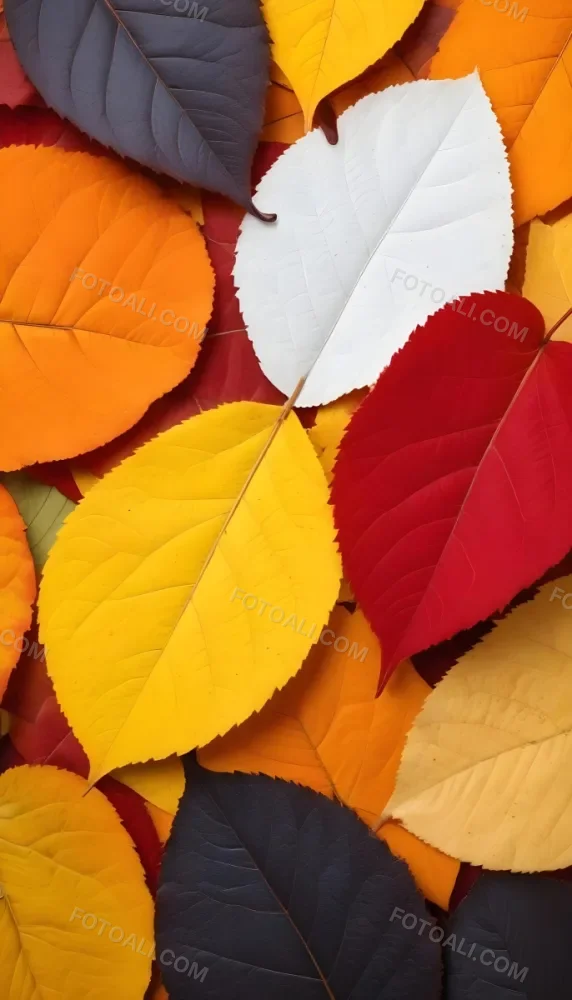 Colorful Leaves In Orange Yellow Red White And Brown Close Up Shot Studio Lighting Vibrant Colors High Detail Autumn Concept Nature Background 4 6c86