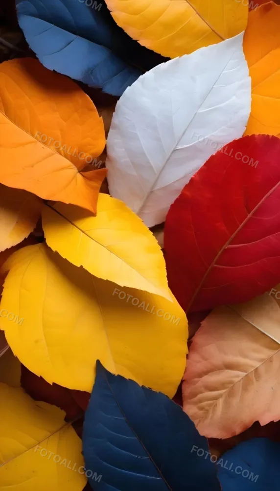 Colorful Leaves In Orange Yellow Red White And Brown Close Up Shot Studio Lighting Vibrant Colors High Detail Autumn Concept Nature Background 5 675a