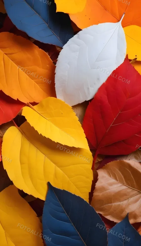 Colorful Leaves In Orange Yellow Red White And Brown Close Up Shot Studio Lighting Vibrant Colors High Detail Autumn Concept Nature Background 9 5878