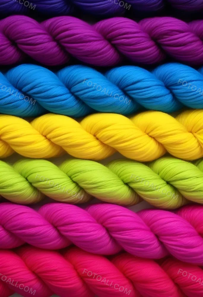 Colorful Strands Of Yarn Arranged In Horizontal Rows Featuring Vibrant Shades Of Blue Yellow Green Pink And Purple The Yarn Is Twisted And Neatly Organized Showcasing A Gradient Of Colors 14 D6ec