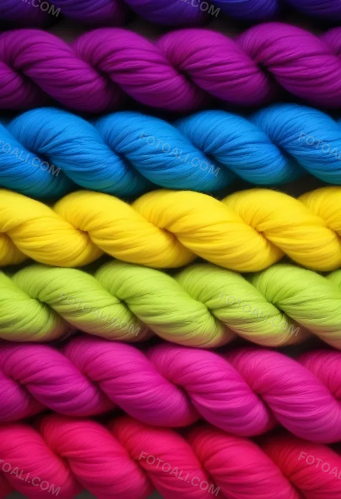 Colorful Strands Of Yarn Arranged In Horizontal Rows Featuring Vibrant Shades Of Blue Yellow Green Pink And Purple The Yarn Is Twisted And Neatly Organized Showcasing A Gradient Of Colors 15 F781