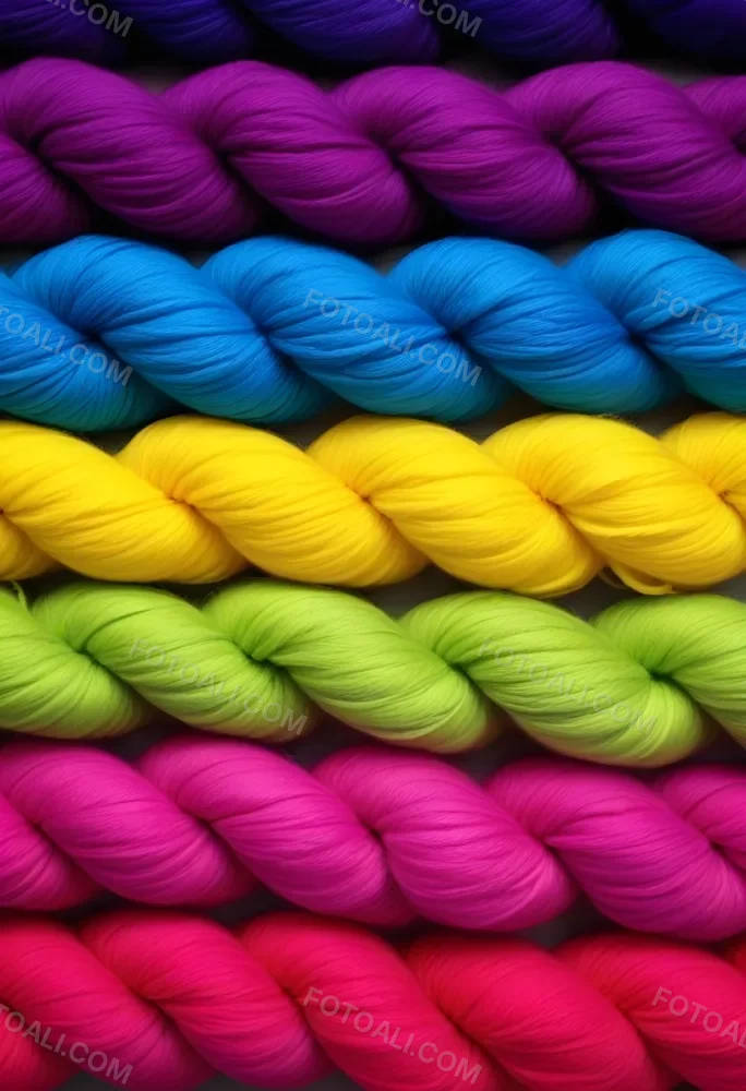 Colorful Strands Of Yarn Arranged In Horizontal Rows Featuring Vibrant Shades Of Blue Yellow Green Pink And Purple The Yarn Is Twisted And Neatly Organized Showcasing A Gradient Of Colors 18 C7d9